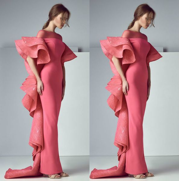 

saiid kobeisy coral prom dresses long ruffled back bateau neck mermaid evening dress special occasion dresses formal wear, Black