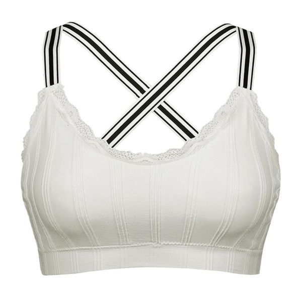 

women stripes wrapped chest bra seamless vest letters straps back stripes comfortable breathable sports bra black&white, White;black