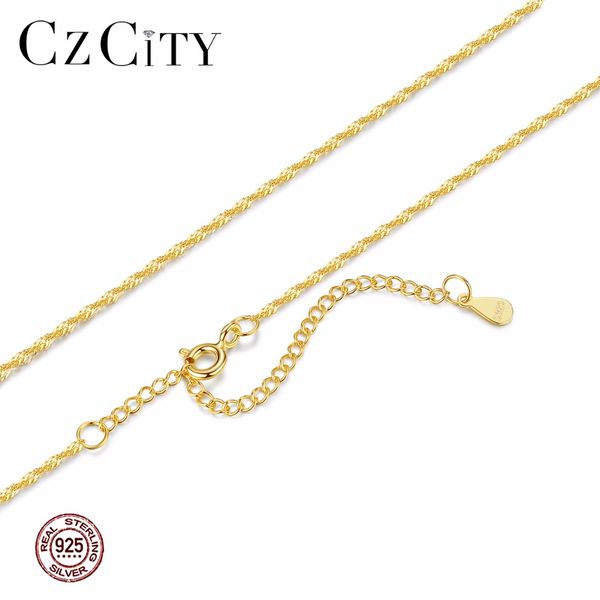

czcity genuine 925 sterling silver women chain necklace two colors crude or fine link chains 40+5cm necklaces jewelry woman gift