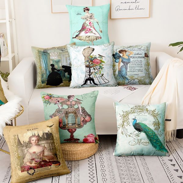 

baroque art classical lady printed cushion decorative pillow home pillow decoration almofadas decorativas para sofa 45*45cm