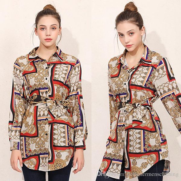 

womens spring autumn printed blouses lapel neck panelled long sleeve shirts irregular designer shirt, White