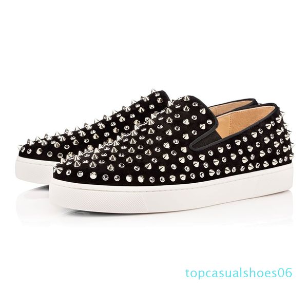 

luxury casual red bottom sole ace glitter rivet studded spikes bead velvet leather business party men women brand design flats loafers 06t, Black