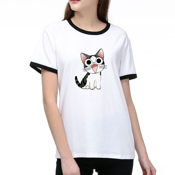 

2020 летние футболки для женщин мультфильм кошка печатных tee топы с коротким рукавом свободные плюс размер 3xl любители футболки повседневн, White