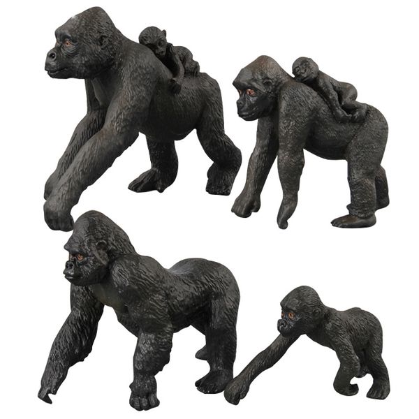 

simulation model 4pcs/set wildlife mammal animals model chimpanzees primate chimpanzee family solid action figure kid toy