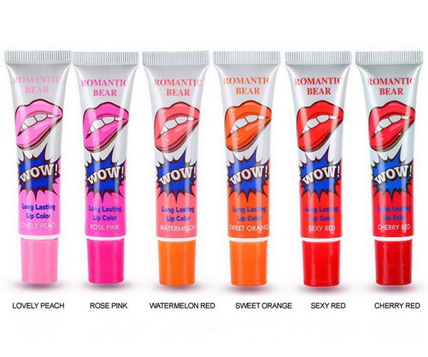 

makeup waterproof lipstick romantic bear long lasting lip color bright colors peel off lipstick 12ml have 6 color choose