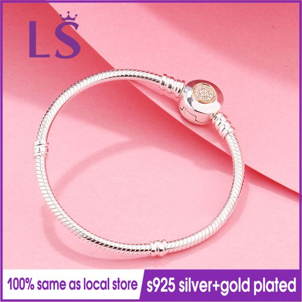 

lsluxury 100% 925 silver14.k g.old покрыла подпись застежка четких cz браслеты для женщин fit оригинального бисера charm w, Black