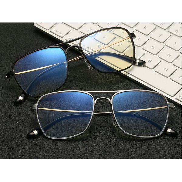 

mincl/anti blue light glasses frame men business eyeglasses aluminum magnesium metal blue film flat mirror spectacles frames fml, Black