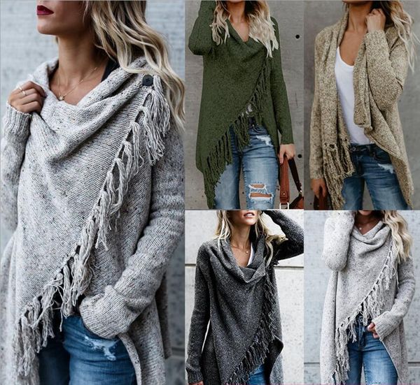 

coat clothes autumn and winter cross-border europe and the united states large size women's foreign trade explosions tassel knit sweate, White