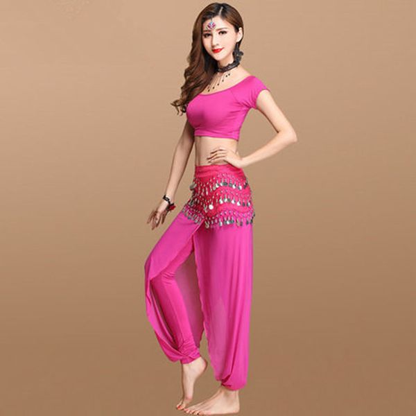 

new women 3 piece set cross gauze pants belly dance suit female beginner pracetice belly dance suit 6kinds of colors, Black;red