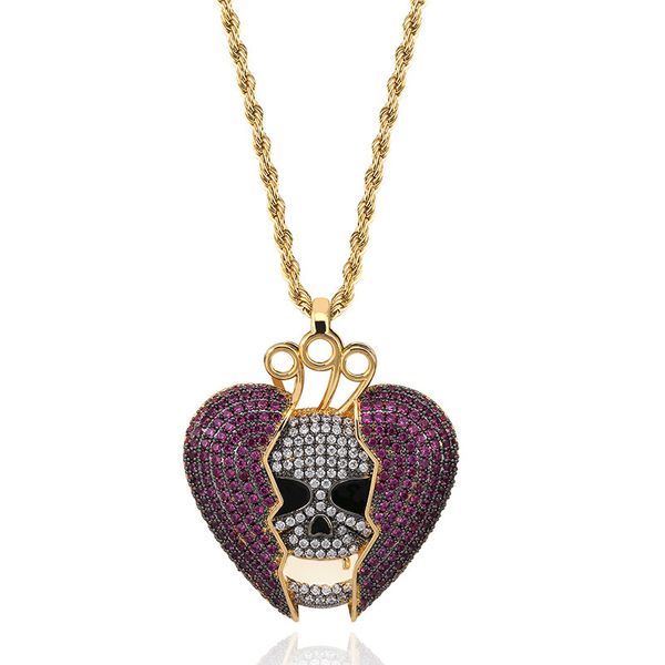 

devil skeleton heart-broken drop original solid zircon hip-hop necklace european and american personality necklace selling, Silver