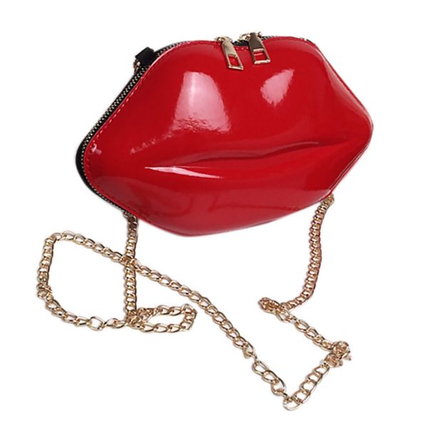 

women red lips clutch bag ladies pu leather chain shoulder bag bolsa evening lips shape purse