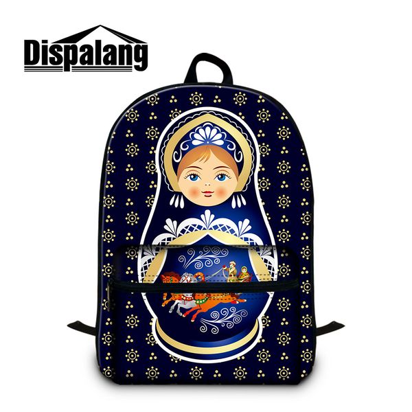 

simple student schoolbag for girls outdoor lady's backpack custom fancy cotton bags design matryoshka russia doll pattern words