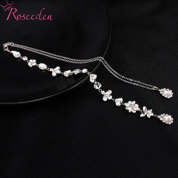 

backdrop necklace water drop crystal pendant back chain deep v bride wedding jewelry backless dress long necklace re3202, Silver