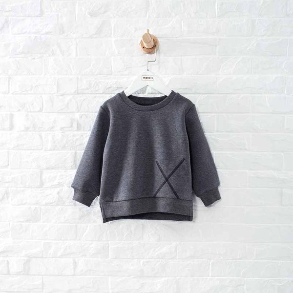 

grey new patchwork autumn boys shirts winter thickening o neck causal kids basic loose 2019 sweatershirts, Black