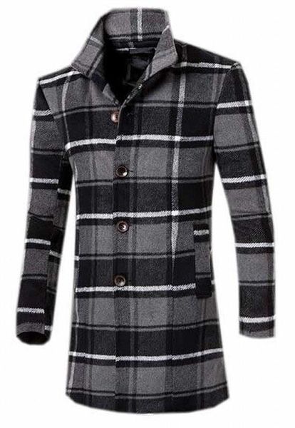 

papijam men's slim fit plaid long wool blend trench coat, Black