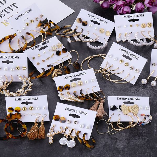 

fnio fashion pearl acrylic earrings for women bohemian earrings set leopard tassel drop 2019 brincos geometric jewelry, Silver