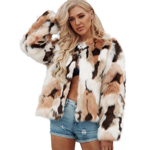 

winter fur coats women elegant fur coats faux coat brand fashionlong sleeve collarless casual woman coat teddy jacket, Black