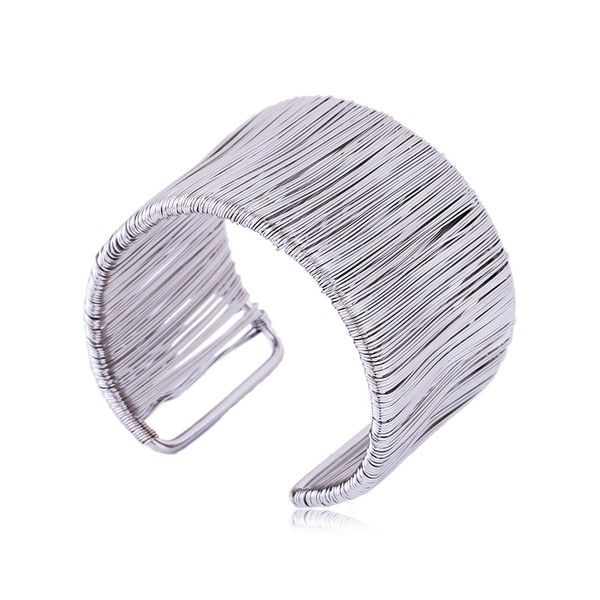 

alloy metal gold thin thread wire open cuff wide bracelet bangle, Golden;silver
