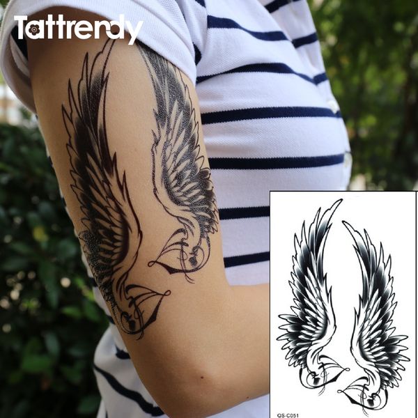 Acheter Flash Black Tattoo Femmes Imperméables Sexy Bras Dépaule Angel Wings Faux Stickers Tatouages Temporaires Pour Hommes Sur La Peinture Du