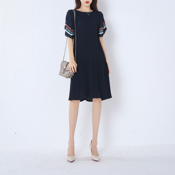 

women dress cute pleated t-shirt dress short sleeve art women's, Black;gray