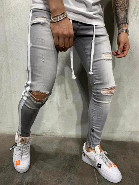 

ice gray double stripe jeans pants streetwear denim jogger, Blue