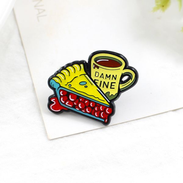 

damn fine cake dessert fruit pie coffee brooch cute afternoon tea enamel pins skirt backpack badge for women kid jewelry, Gray