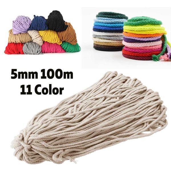 

11 color 100m 5mm 109 yards cotton twisted rope macrame cord diy handmade crafts woven string braided wire home textile decor, Black;white