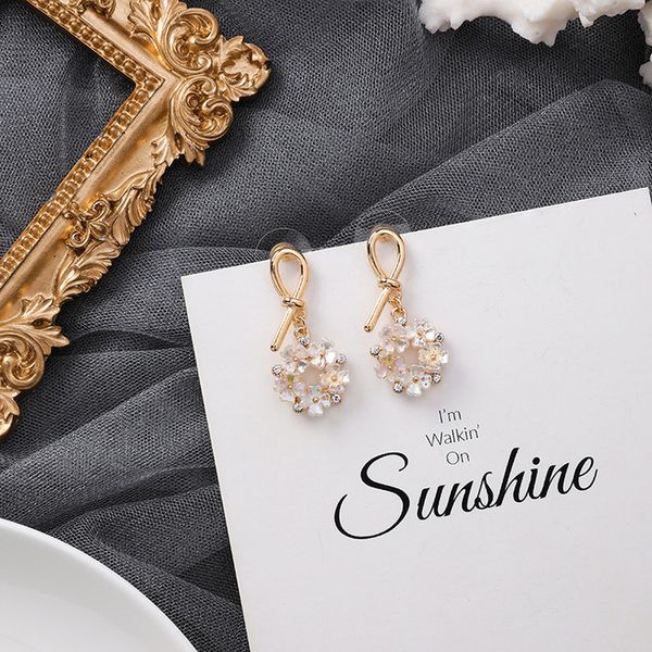 

korea style girl earring silver pin shell flower short geometric retro drop earrings for women fashion accessories wholesale