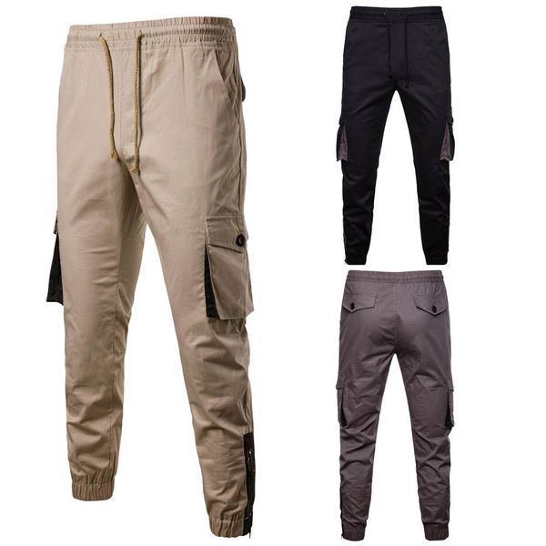 

cargo pants men overalls pocket overalls casual sport work casual trouser elastic waist black khaki army pant fashion
