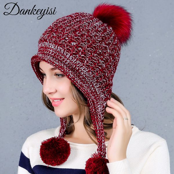 

dankeyisi brand designer skullies beanies women winter cap with ears pom pom hat warm knitted hat female beanie girl hats balls, Blue;gray