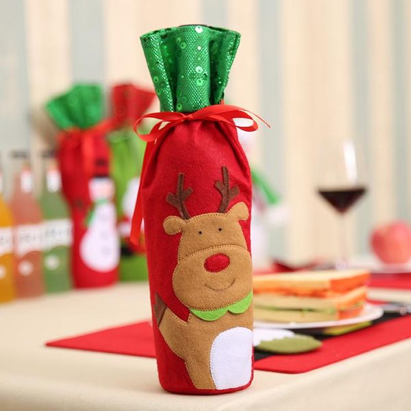 

christmas beer bottle cover bag snowman sequins pattern home party decoration