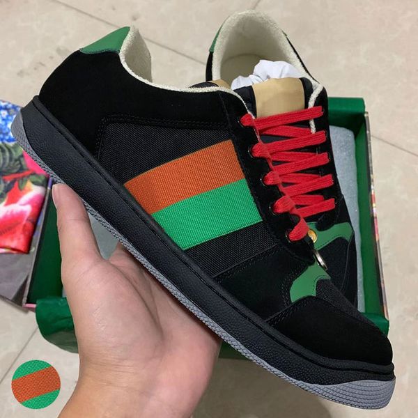 

man dirty designer shoes real leather screener designer sneaker new ace embroidered strawberry casual shoes 01, Black
