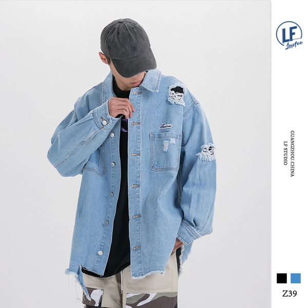 

lawfoo 2019 осень и зима новые товары мужская одежда популярная марка стиральными ретро изношенные сыпучие-fit куртка мужская джинсовая курт, Black;brown