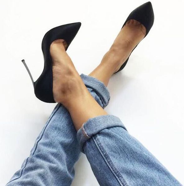 

bonjean pointed toe high heel shoes woman shallow slip on stiletto heels ladies leather party wedding shoes black nude, Black;white