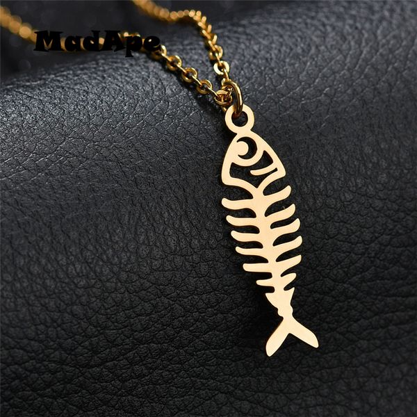 

madape fish bones necklace stainless steel gold silver pendant chain for women sweater choker jewelry dorpshipping