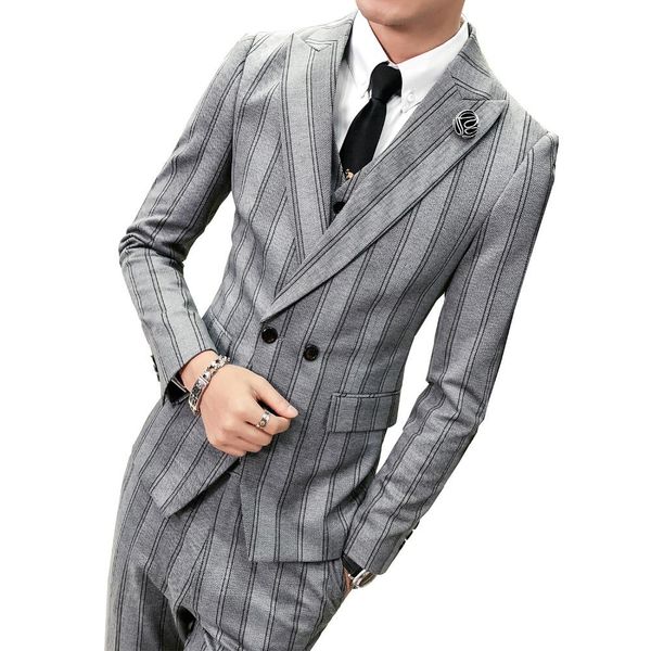 

полосатый костюм мужские костюмы тонкий корейский вариант 2018 новый двубортный красивый молодежный костюм из трех частей тренд, White;black