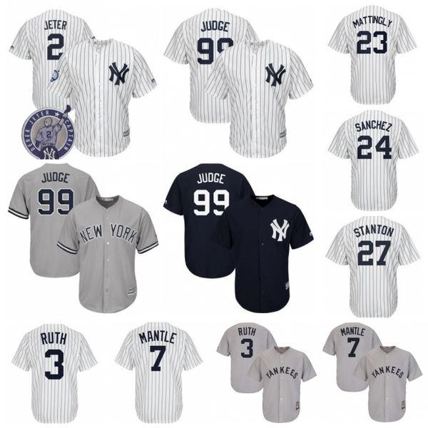 

New York 99 Aaron Judge Yankees Baseball Jersey 27 Giancarlo Stanton 23 Don Mattingly 24 Gary Sanchez 3 Babe Ruth 7 Mantle Jeter