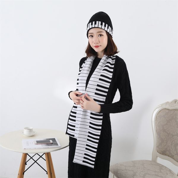 

2019 new knitted winter hat scarf set women thick promotional fashional adults piano scarves hat sets, Blue;gray