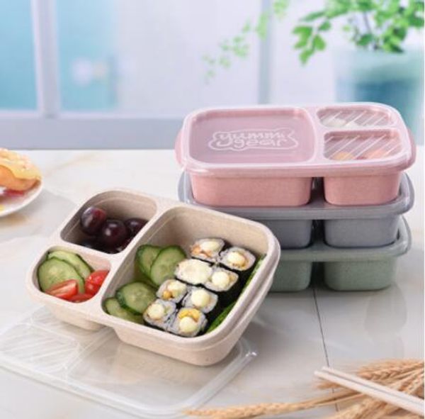 3 Grids Lunch Box Mit Deckel Lebensmittel Obst DinnerStorage Box Container Küche Mikrowelle Camping Kind Geschirr 4 Farben