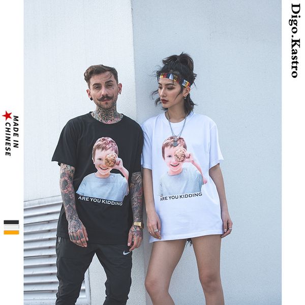 

2019 cute child avatar t-shirt creative character print short-sleeved men/women t-shirt casual streetwear couple, White;black