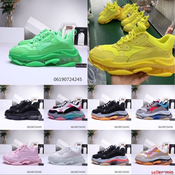 

mens fashion 17fw triple s crystal bottom dad casual shoes for women's black sports triple s clear sole designer shoes size 36-45