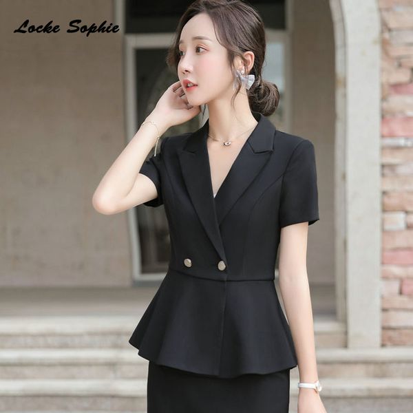 

1pcs women's plus size blazers coats 2020 summer cotton blend splicing ruffles small suits jackets ladies skinny blazers suits, White;black