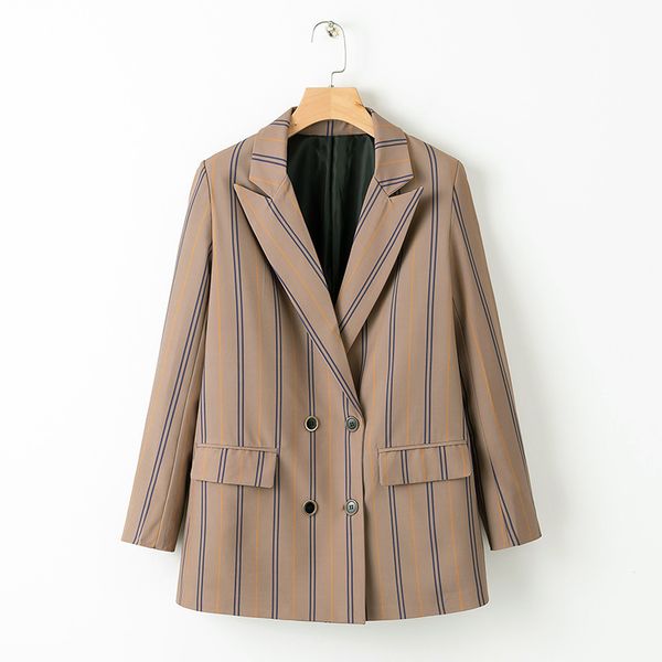 

western style women's dress 2019 spring new style fashion elegant double breasted stripes suit jacket women's, Black;white