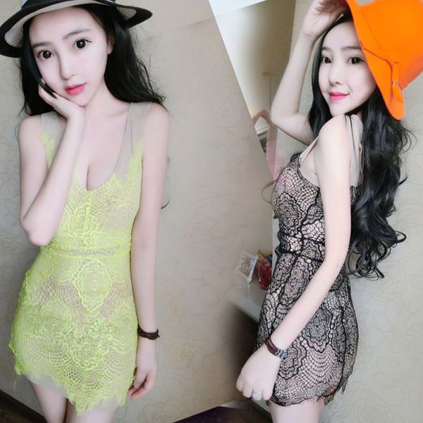 

2020 summer new fashion temperament slim slimming perspective lace waist tight strap dress womens, White;black