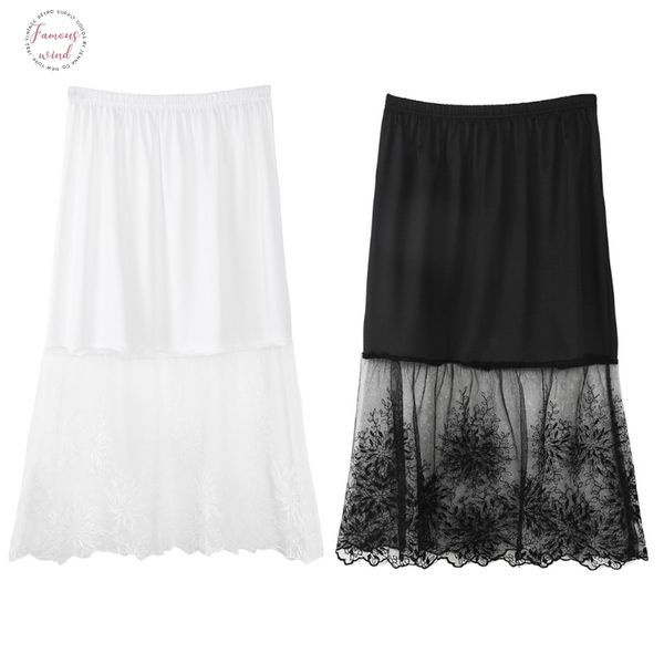 

new 2018 women lady lace half slip skirts extender elastic waist a line hollow petticoat underskirt, Black