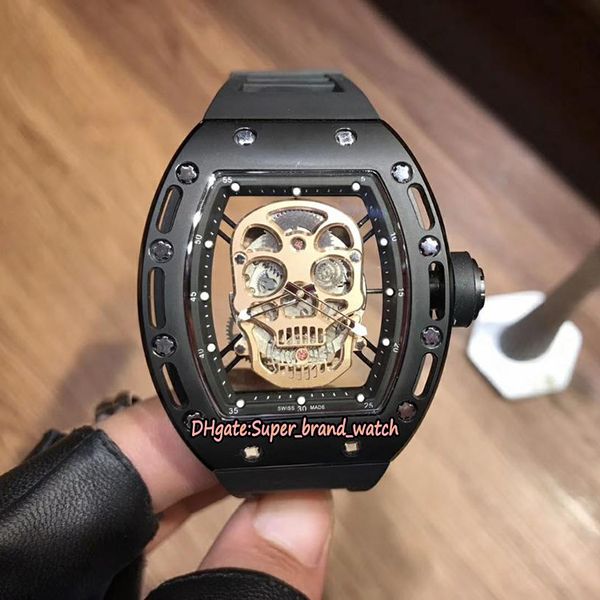 

10-color rm052 rose gold skeleton skull head dial japan miyota automatic mens watch rm 052 pvd steel case rubber strap sport watches