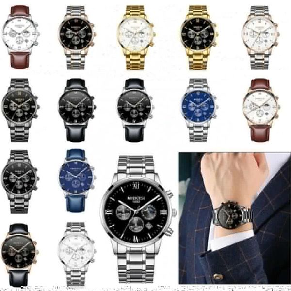 

mens watches nibosi full steel clock chronograph quartz watch men casual waterproof, Slivery;brown