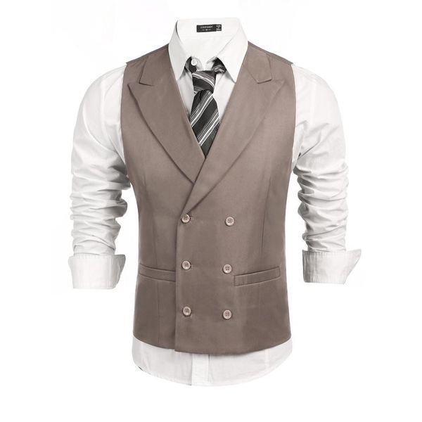 

men lapel neck dress vest solid waist length single slim breasted casual, business, work business suit vest, Black;white