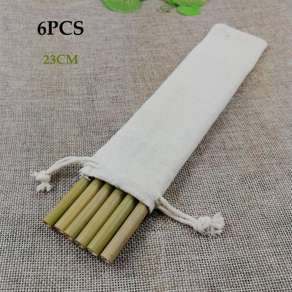 

6pcs eco friendly bamboo straw bag bar reusable drinking straws 23cm