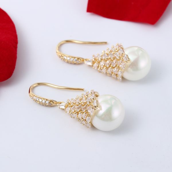 

kivn womens fashion jewelry drop dangle cz cubic zirconia wedding bridal simulated pearl earrings birthday christmas gifts, Silver